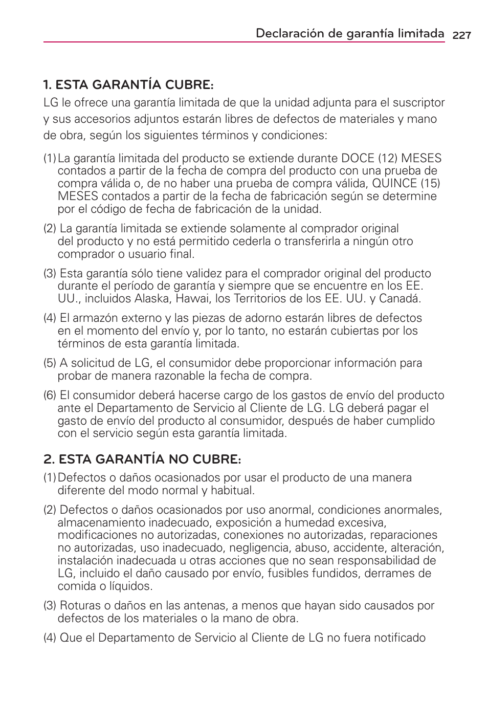 Declaración de garantía limitada | LG MFL67235901 User Manual | Page 444 / 448