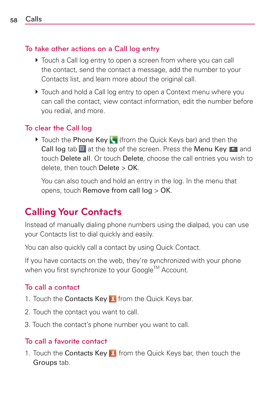 Calling your contacts | LG MFL67235901 User Manual | Page 60 / 448