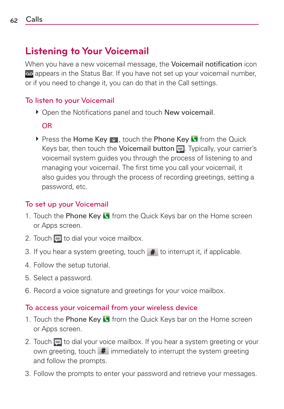 Listening to your voicemail | LG MFL67235901 User Manual | Page 64 / 448