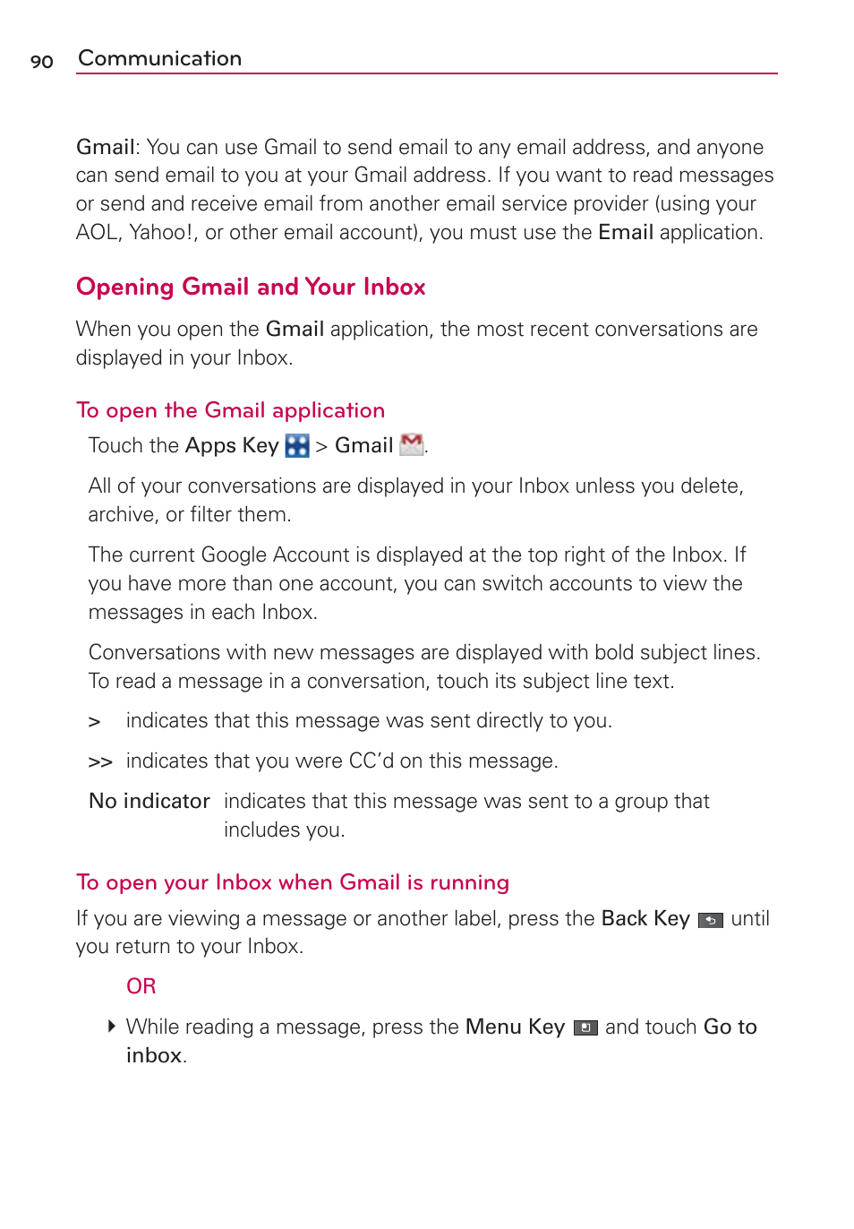 Opening gmail and your inbox | LG MFL67235901 User Manual | Page 92 / 448