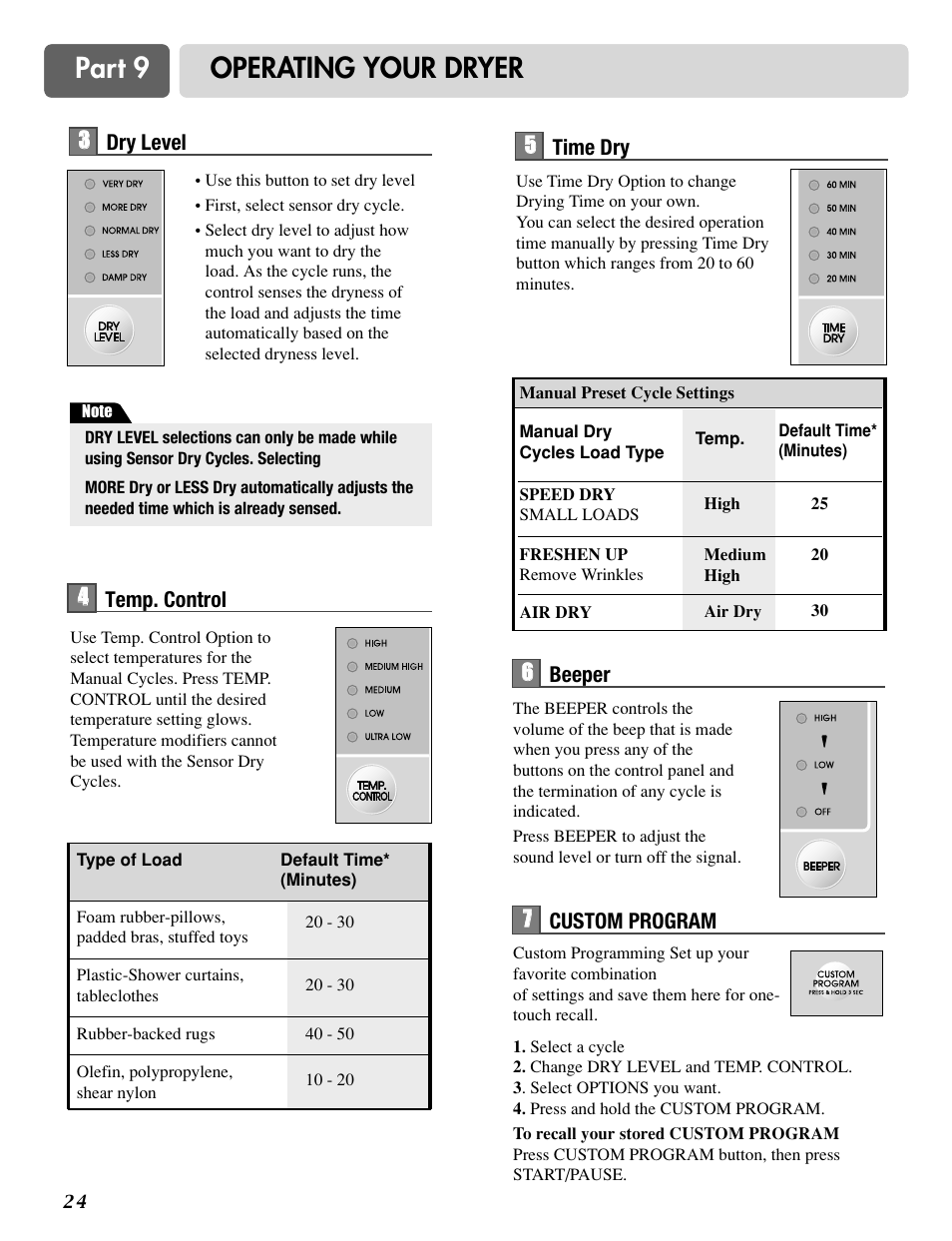 Part 9 operating your dryer | LG D0452G User Manual | Page 24 / 62