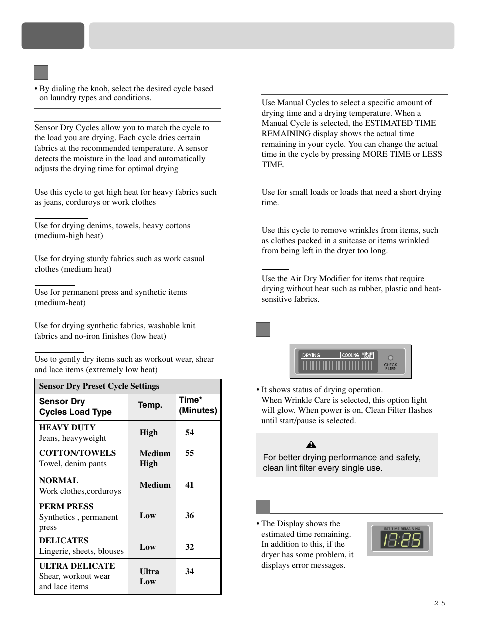 Part 9 operating your dryer | LG D0452G User Manual | Page 25 / 62