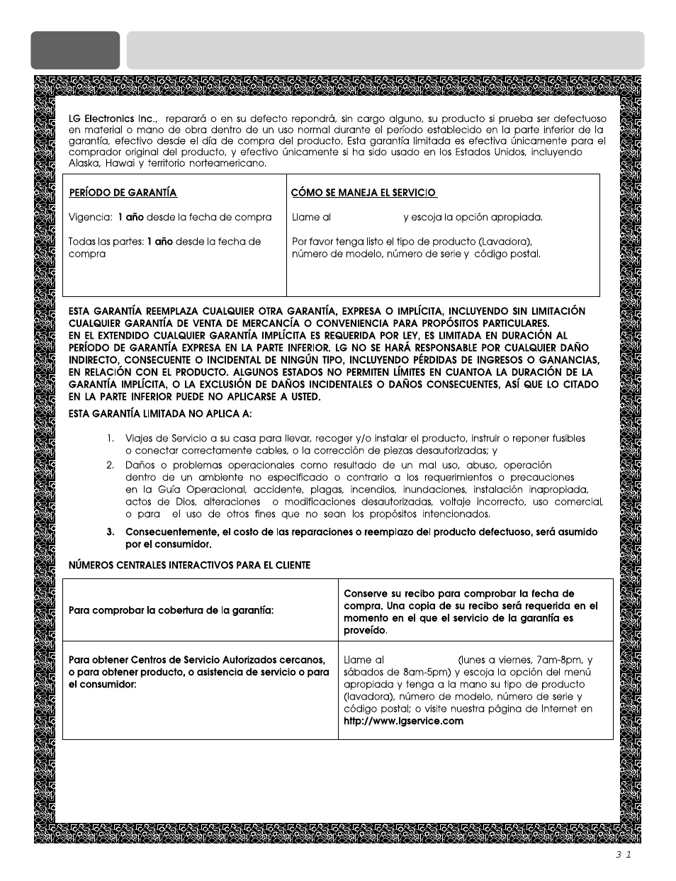 Garantía limitada de la secadora lg-usa | LG D0452G User Manual | Page 62 / 62