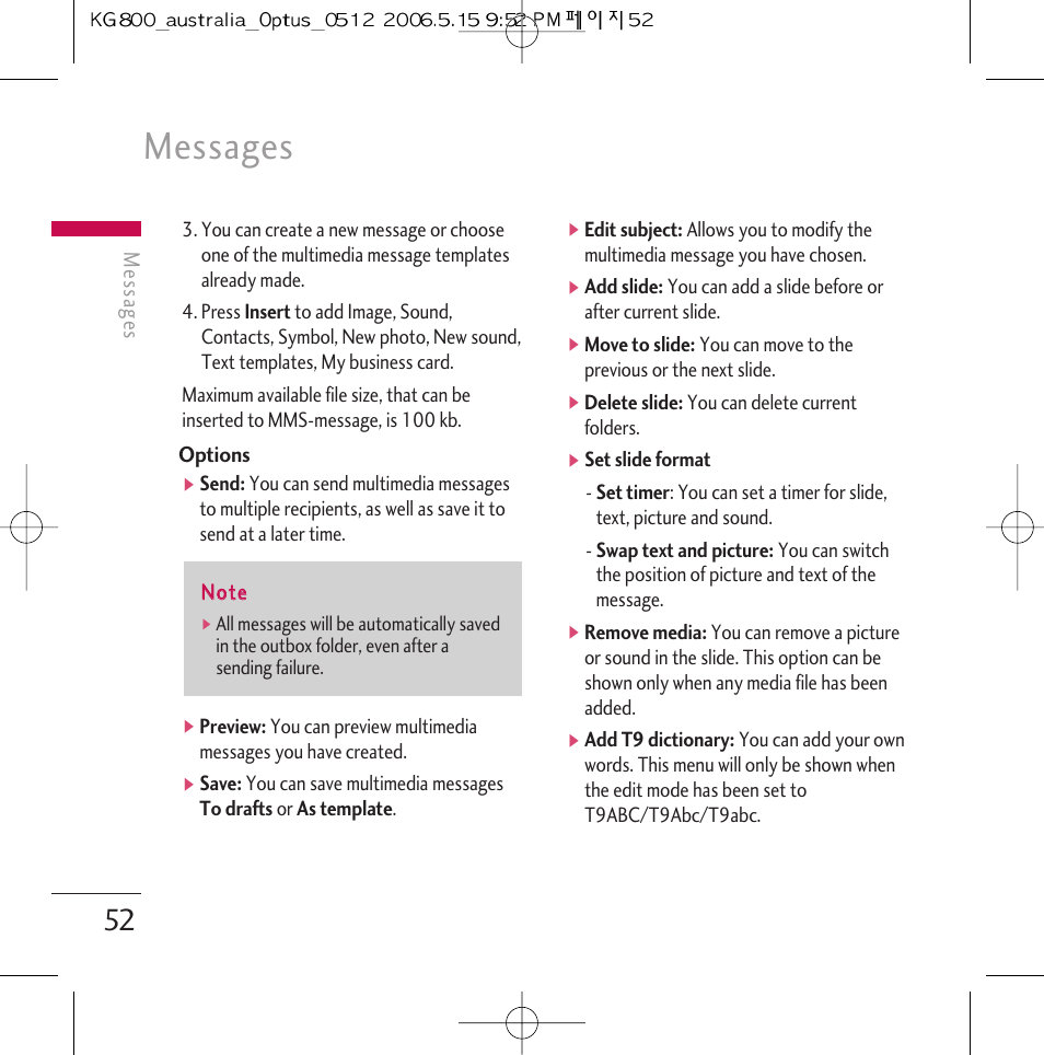 Messages | LG Chocolate KG800 User Manual | Page 53 / 97