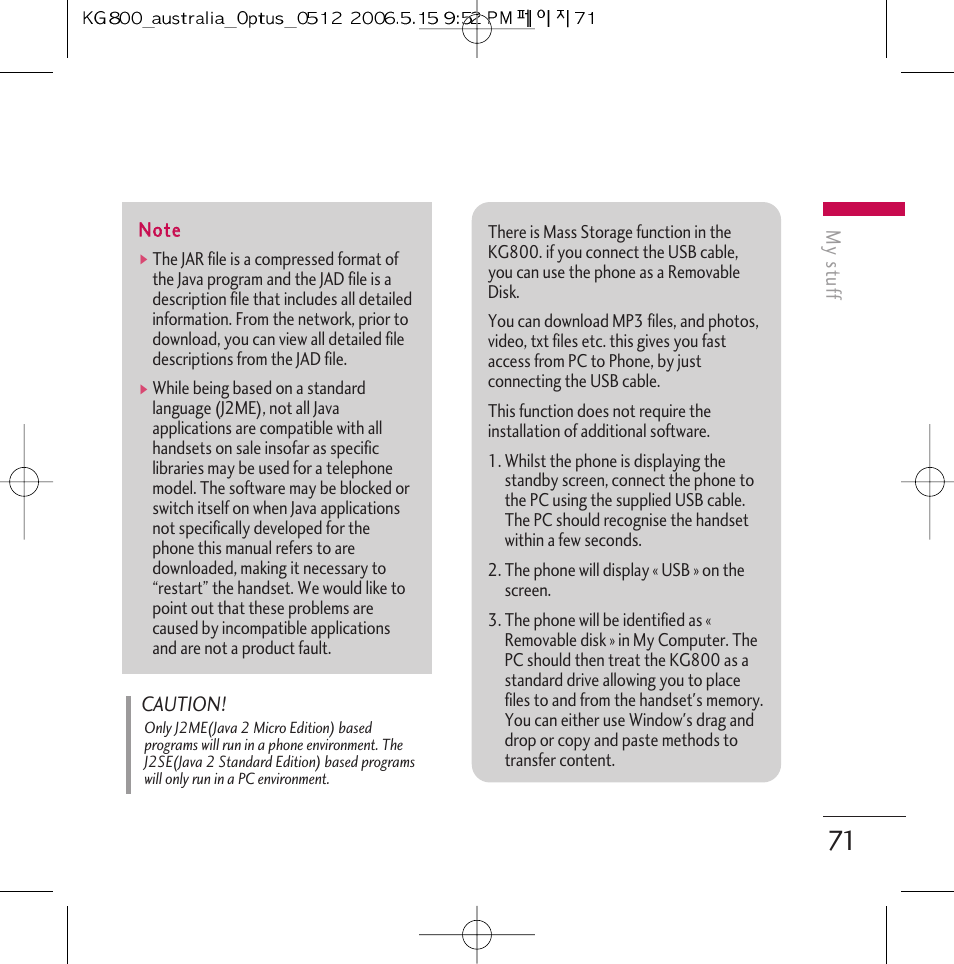 LG Chocolate KG800 User Manual | Page 72 / 97