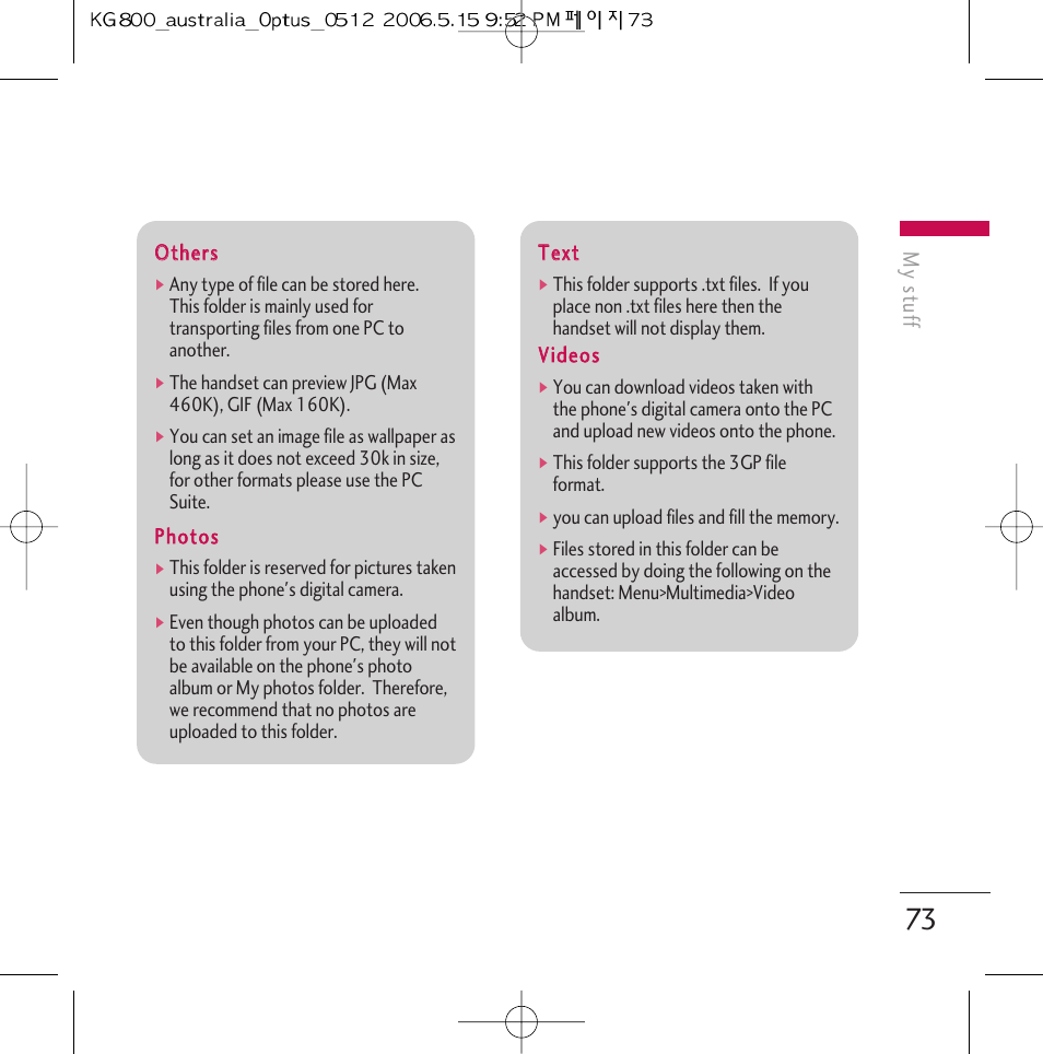 LG Chocolate KG800 User Manual | Page 74 / 97