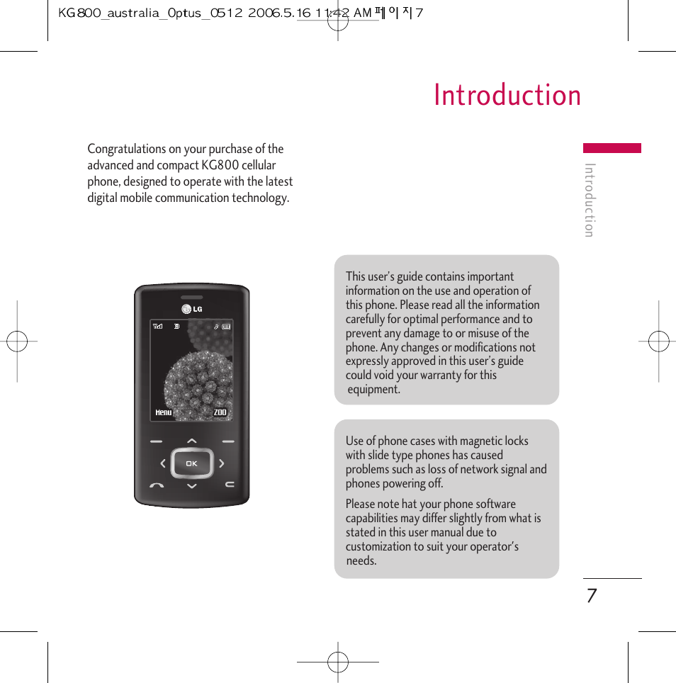 Introduction | LG Chocolate KG800 User Manual | Page 8 / 97