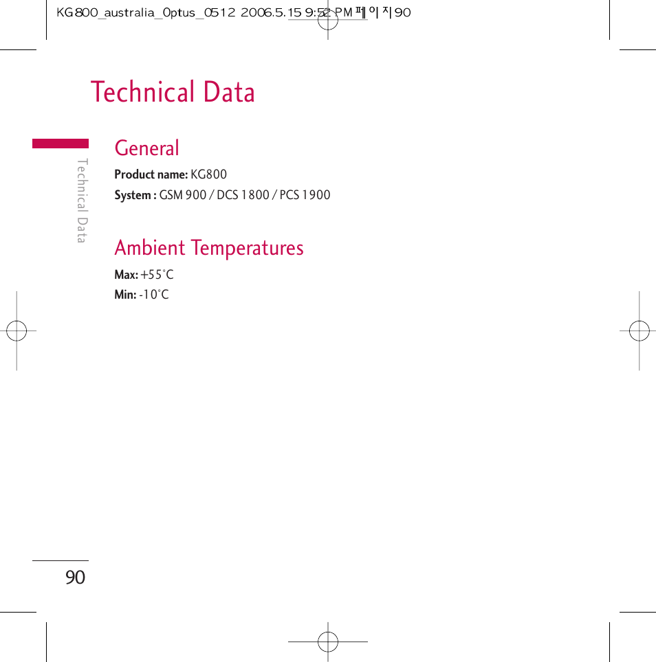 Technical data, General, Ambient temperatures | LG Chocolate KG800 User Manual | Page 91 / 97