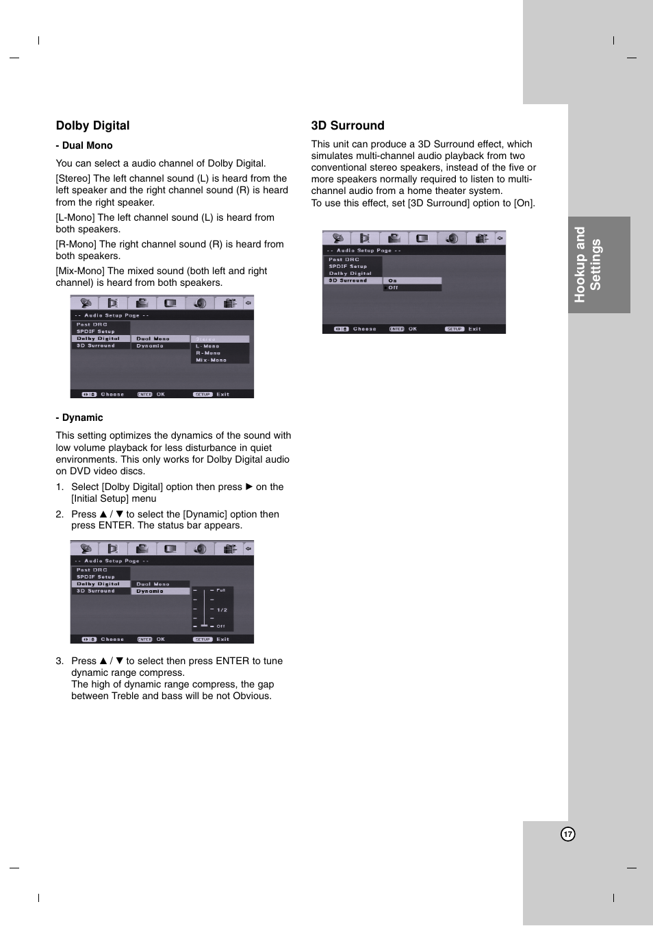 Hookup and settings | LG DR7400 User Manual | Page 17 / 47