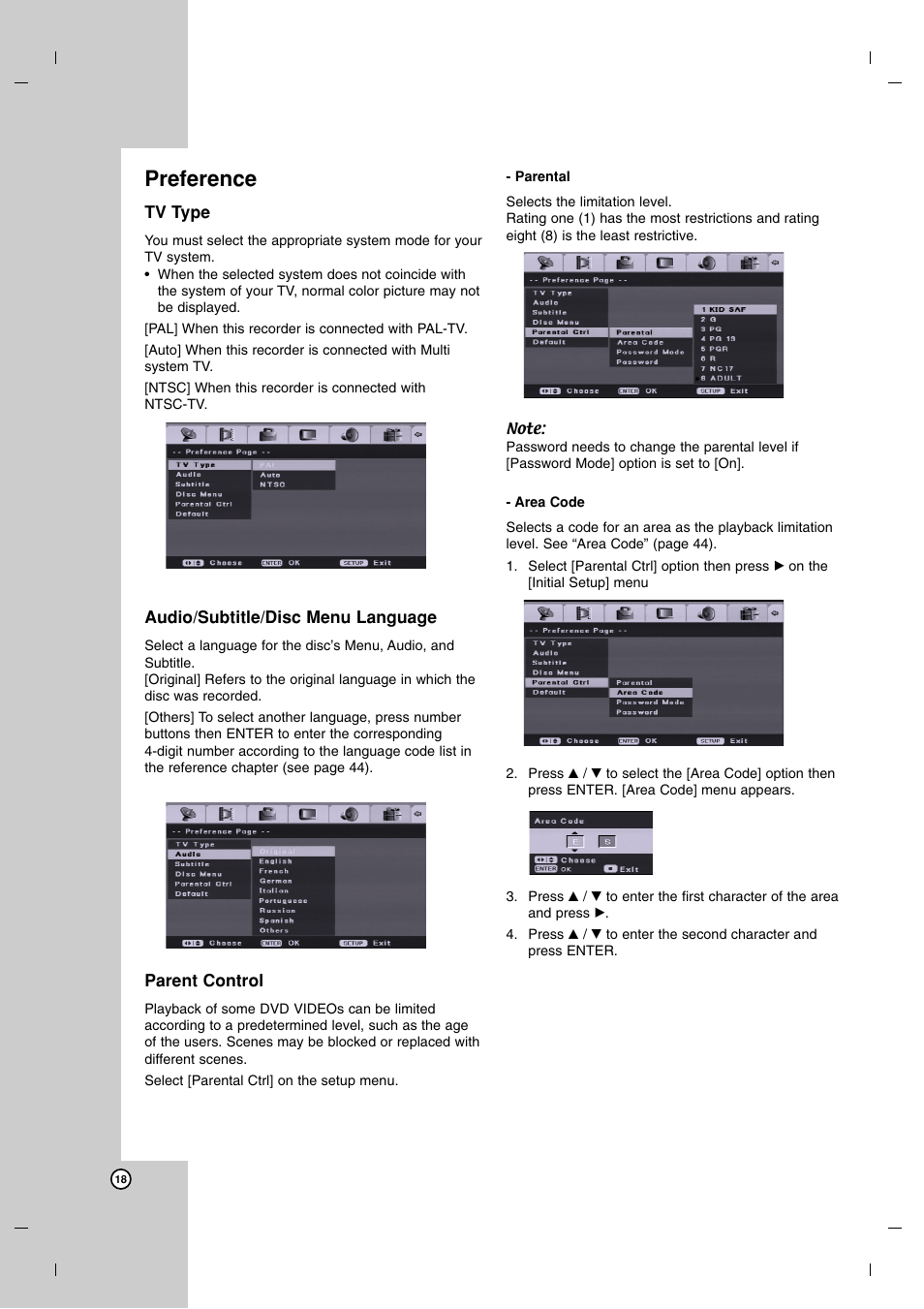 Preference | LG DR7400 User Manual | Page 18 / 47