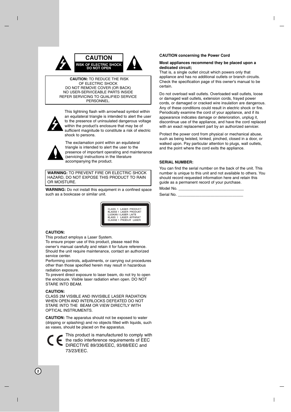 Caution | LG DR7400 User Manual | Page 2 / 47