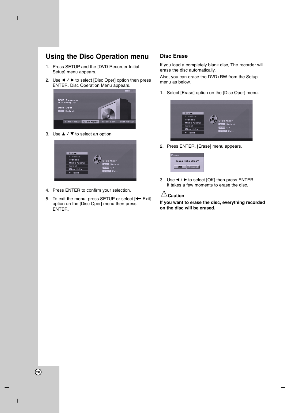 Using the disc operation menu | LG DR7400 User Manual | Page 20 / 47