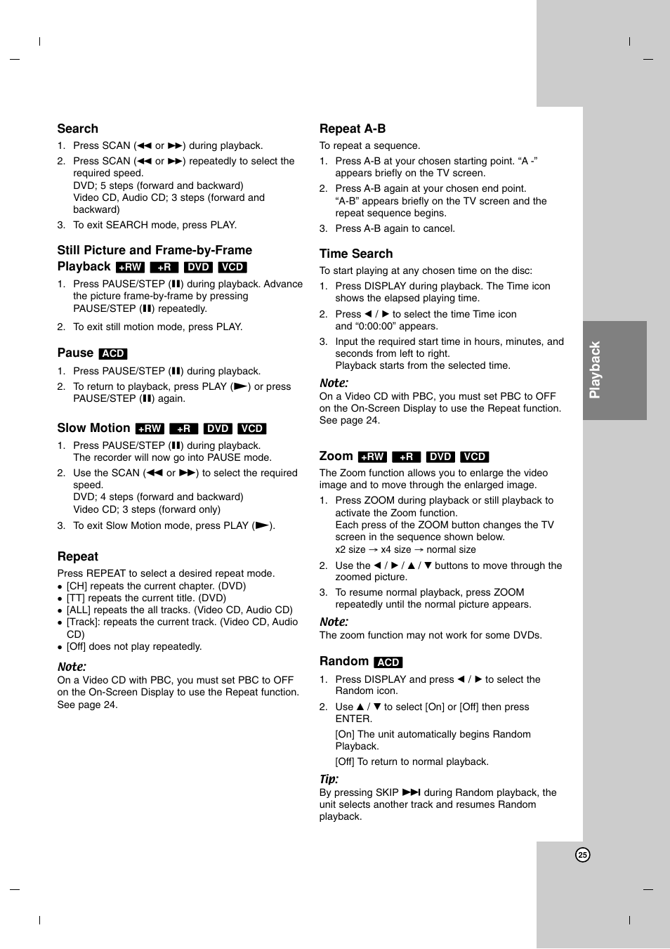 Playback | LG DR7400 User Manual | Page 25 / 47