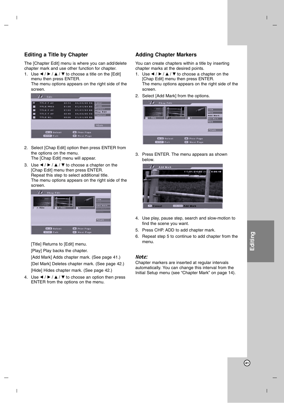Editing | LG DR7400 User Manual | Page 41 / 47