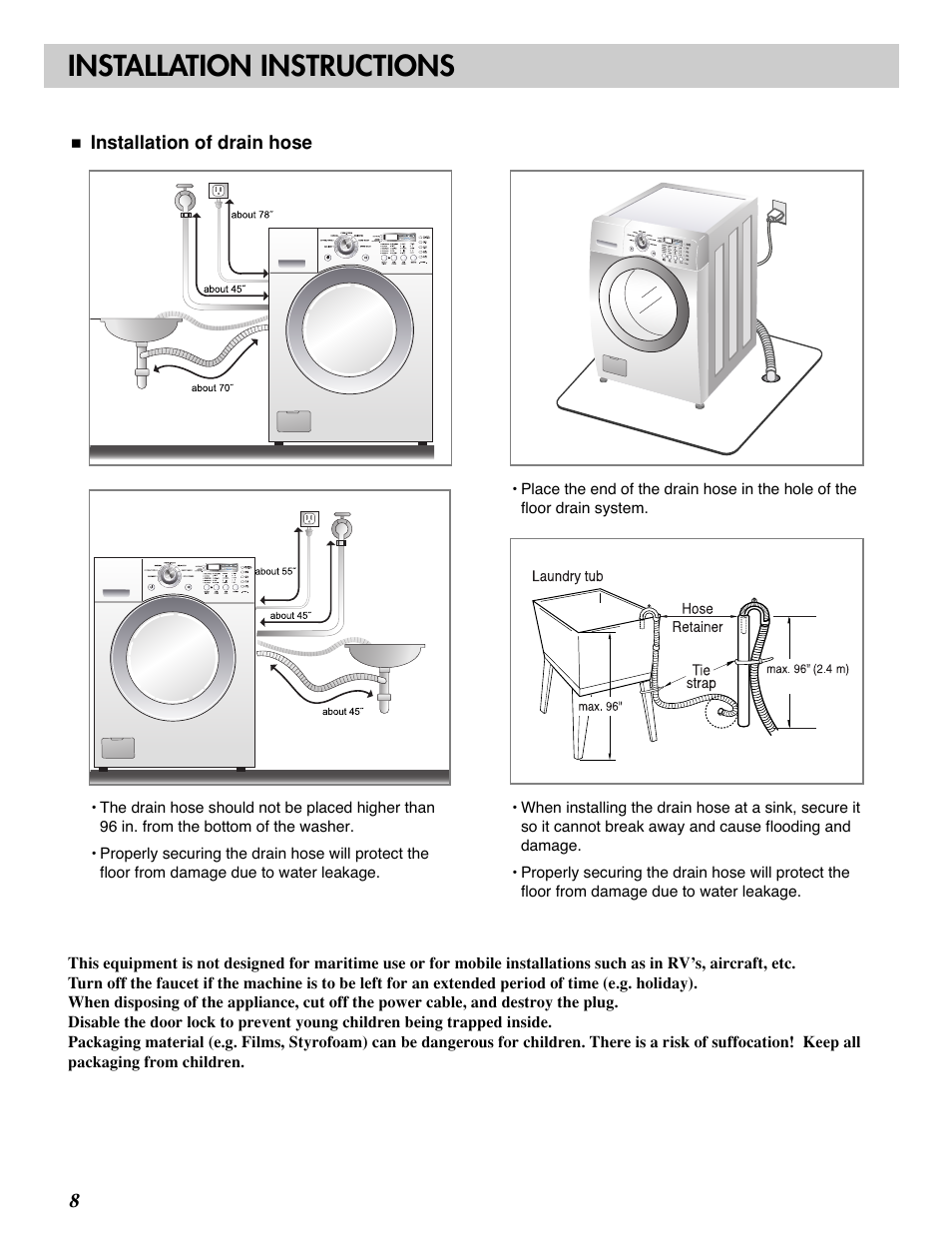 Installation instructions | LG WM2277H series User Manual | Page 10 / 50