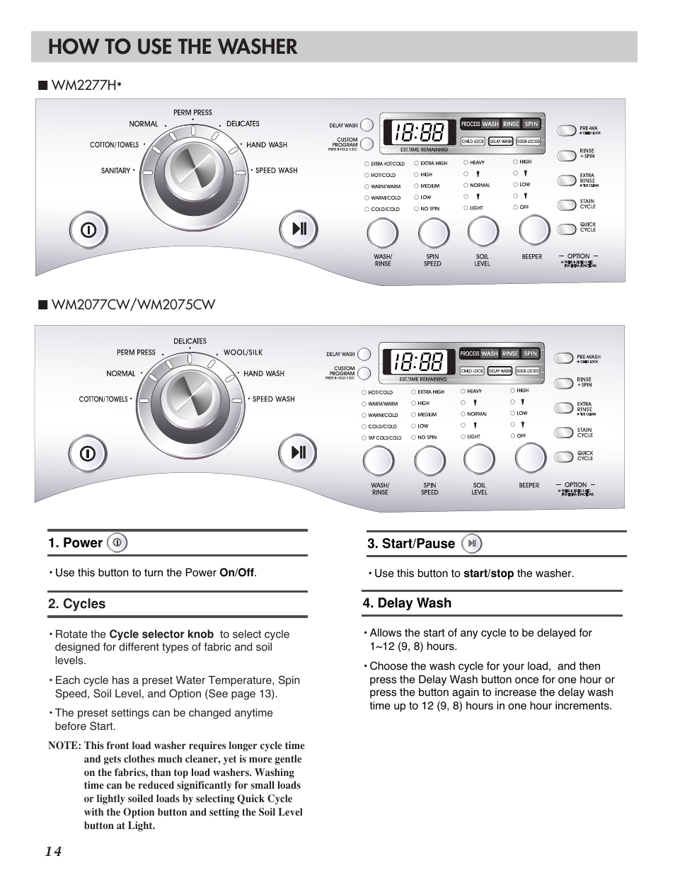 How to use the washer | LG WM2277H series User Manual | Page 16 / 50