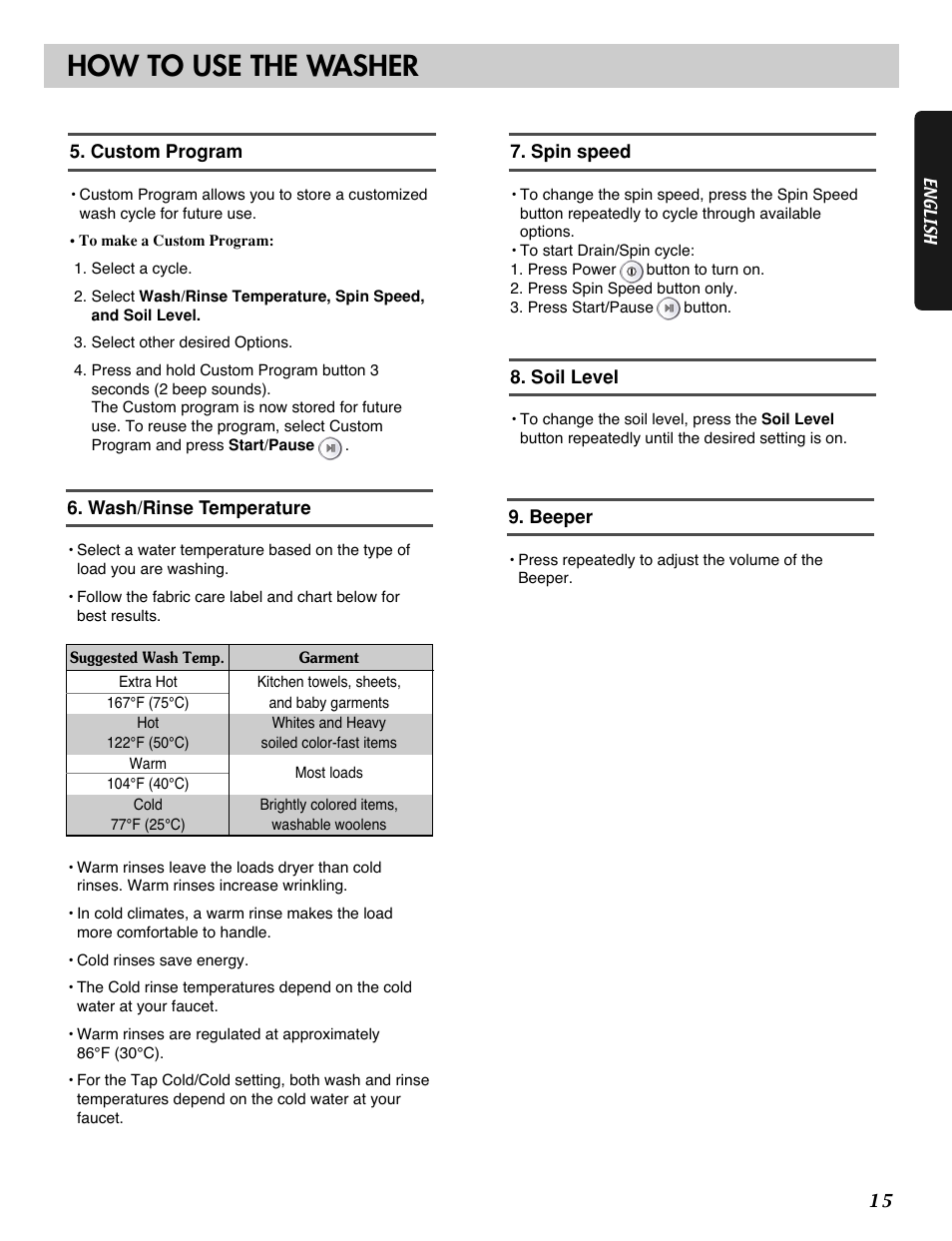 How to use the washer | LG WM2277H series User Manual | Page 17 / 50