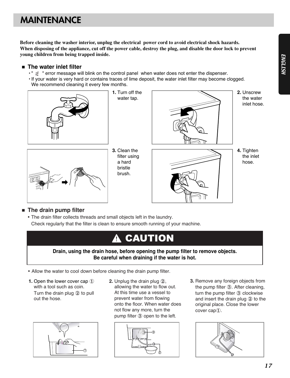 Caution, Maintenance | LG WM2277H series User Manual | Page 19 / 50