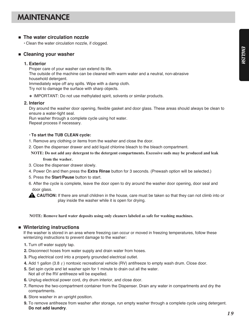 Maintenance | LG WM2277H series User Manual | Page 21 / 50