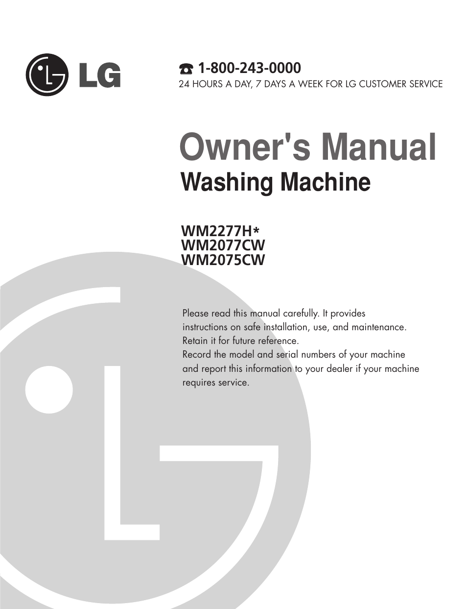 Owner's manual, Washing machine | LG WM2277H series User Manual | Page 3 / 50