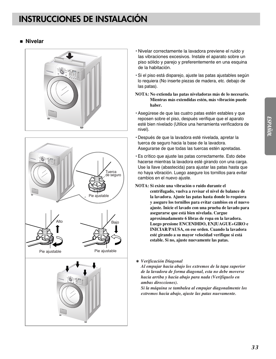 Instrucciones de instalación | LG WM2277H series User Manual | Page 36 / 50