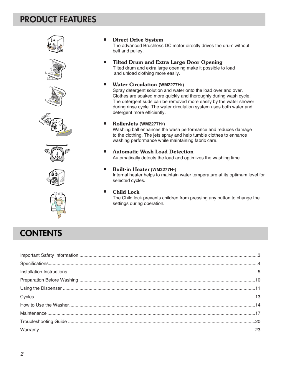 LG WM2277H series User Manual | Page 4 / 50