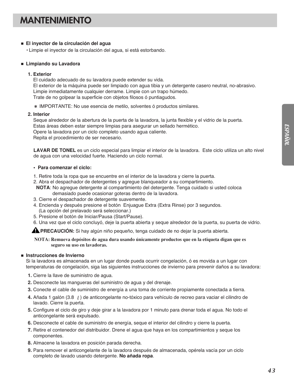 Mantenimiento | LG WM2277H series User Manual | Page 46 / 50