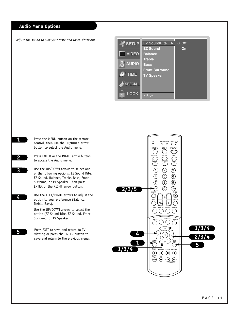 Audio menu options | LG RU-44SZ51D User Manual | Page 31 / 60