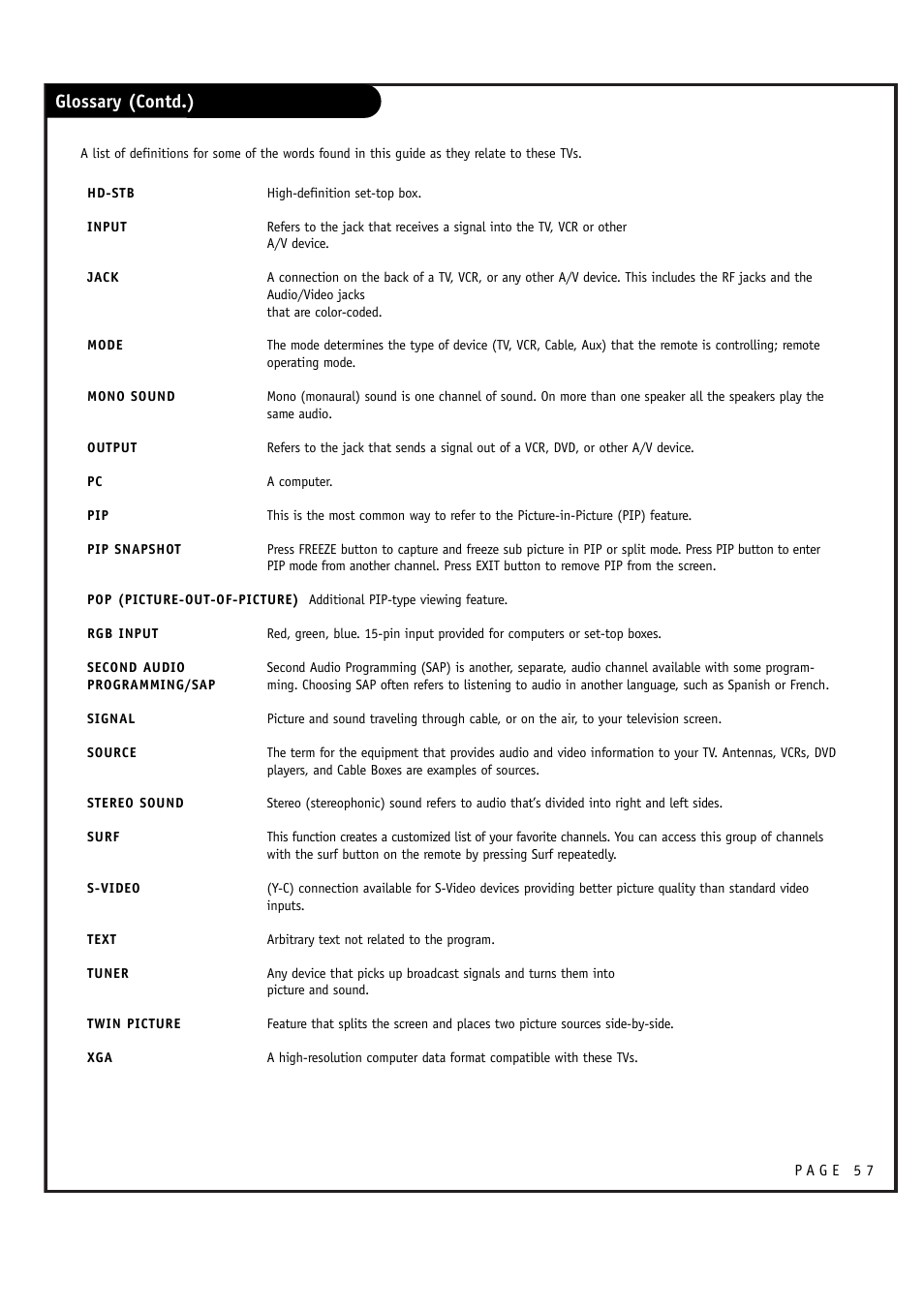 Glossary (contd.) | LG RU-44SZ51D User Manual | Page 57 / 60