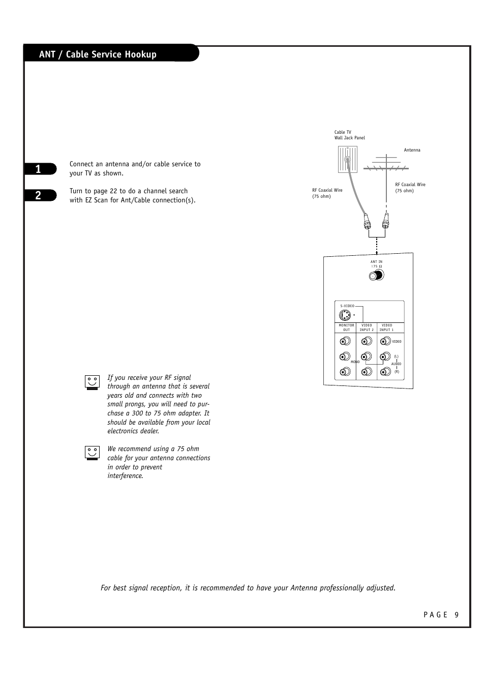 Ant / cable service hookup | LG RU-44SZ51D User Manual | Page 9 / 60