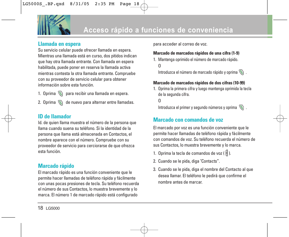 Acceso rápido a funciones de conveniencia | LG 5000 User Manual | Page 113 / 191
