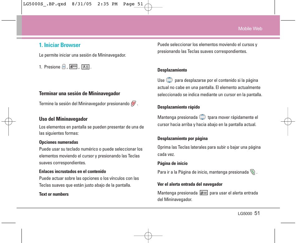 Iniciar browser | LG 5000 User Manual | Page 146 / 191