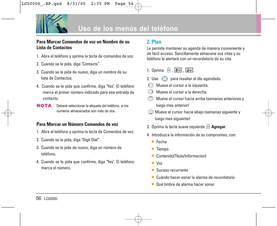 Uso de los menús del teléfono, Plan | LG 5000 User Manual | Page 151 / 191