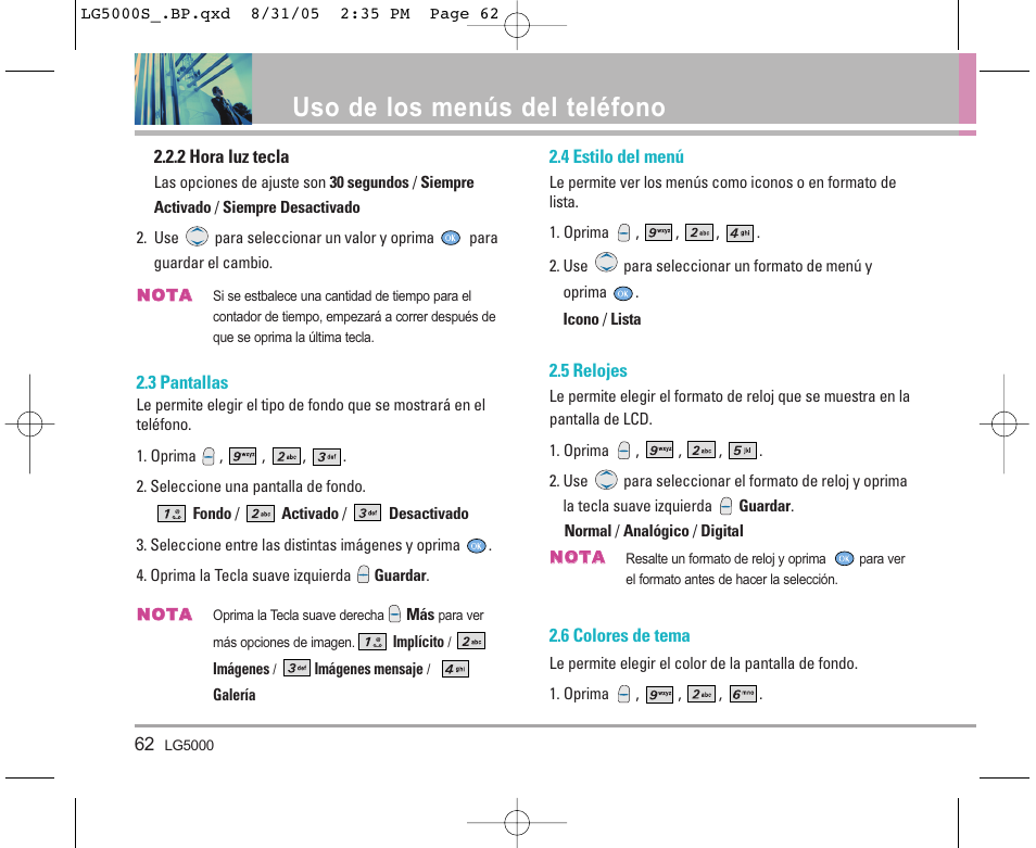 Uso de los menús del teléfono | LG 5000 User Manual | Page 157 / 191