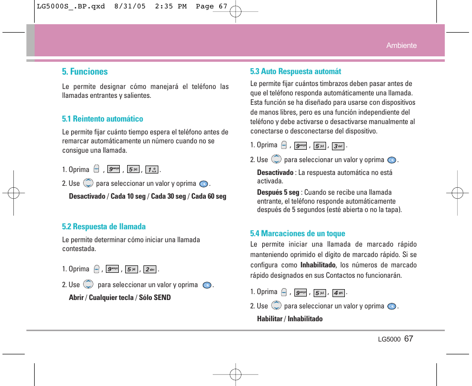 Funciones | LG 5000 User Manual | Page 162 / 191