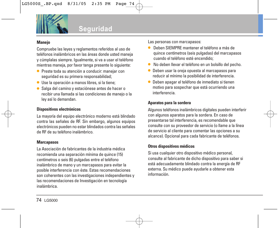 Seguridad | LG 5000 User Manual | Page 169 / 191