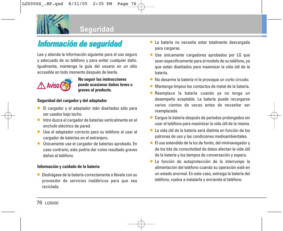 Seguridad | LG 5000 User Manual | Page 171 / 191