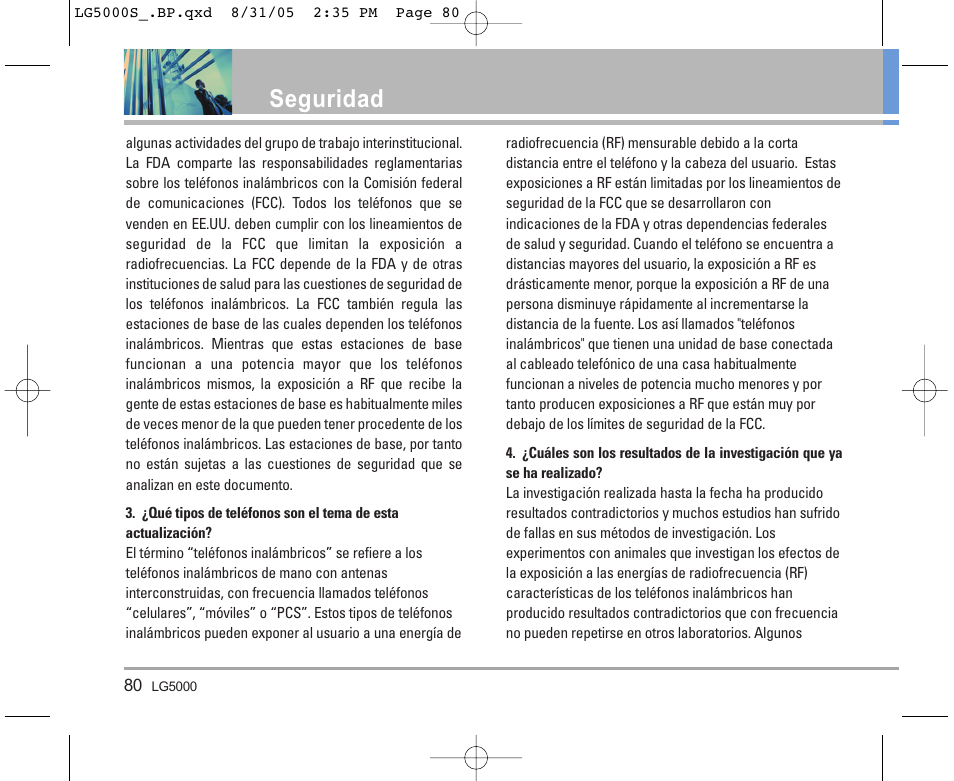 Seguridad | LG 5000 User Manual | Page 175 / 191