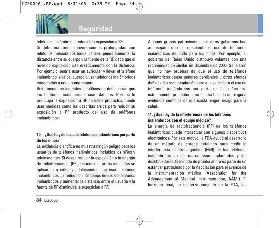 Seguridad | LG 5000 User Manual | Page 179 / 191