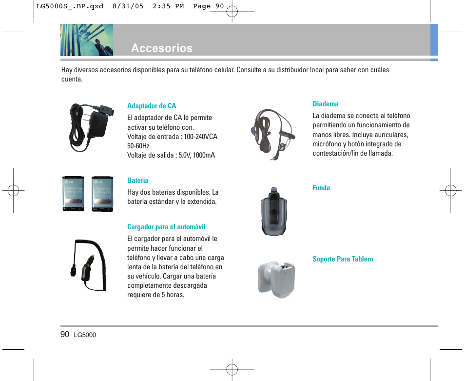 Accesorios | LG 5000 User Manual | Page 185 / 191