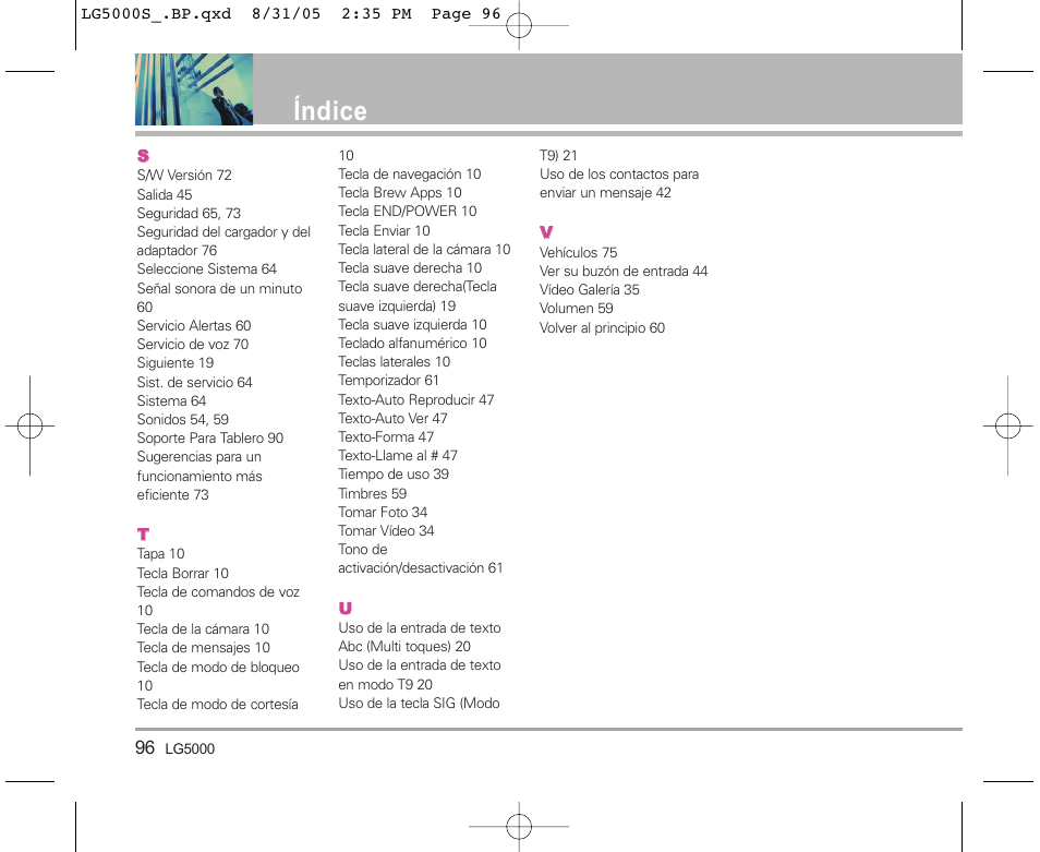 Índice | LG 5000 User Manual | Page 191 / 191