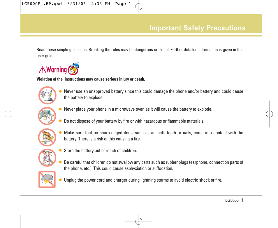 Warning, Important safety precautions | LG 5000 User Manual | Page 2 / 191