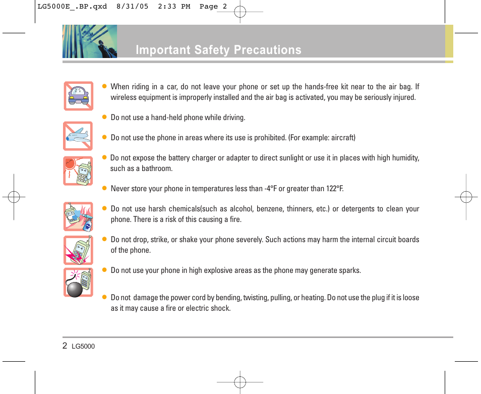 Important safety precautions | LG 5000 User Manual | Page 3 / 191