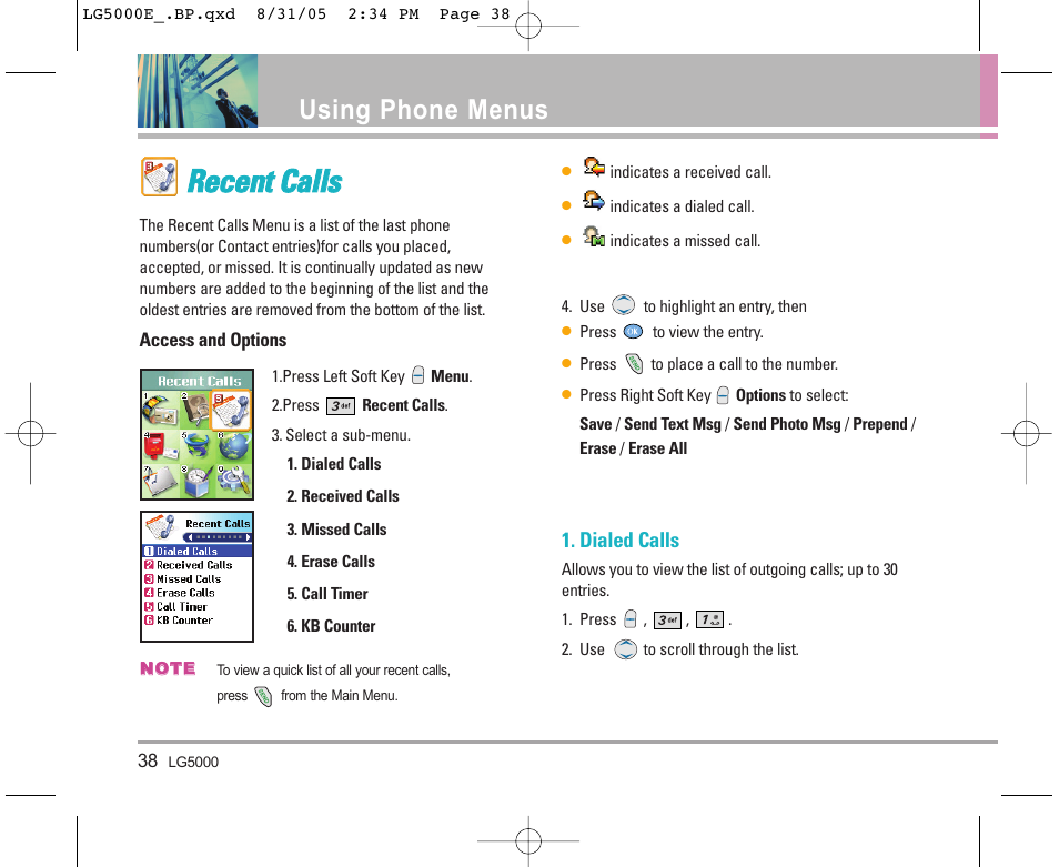 Using phone menus | LG 5000 User Manual | Page 39 / 191