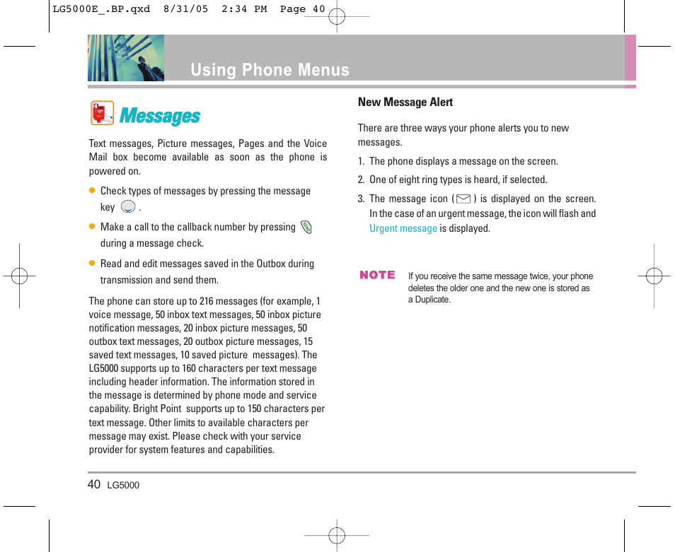 Using phone menus | LG 5000 User Manual | Page 41 / 191