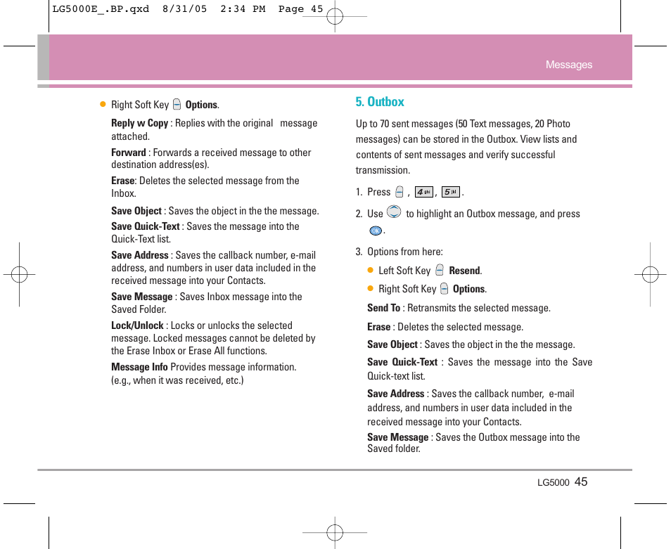 Outbox | LG 5000 User Manual | Page 46 / 191