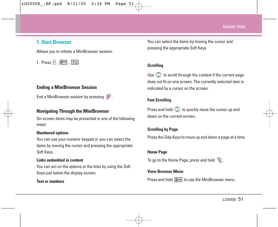 Start browser | LG 5000 User Manual | Page 52 / 191