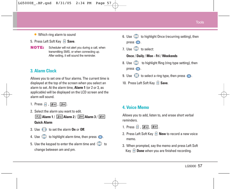 Alarm clock | LG 5000 User Manual | Page 58 / 191