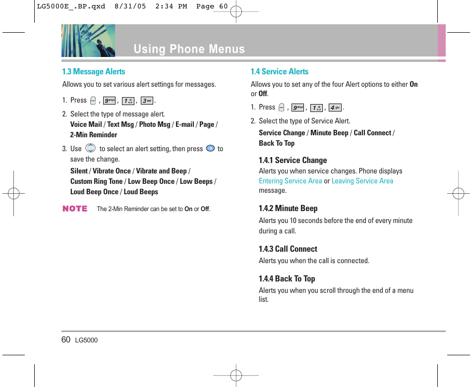 Using phone menus | LG 5000 User Manual | Page 61 / 191