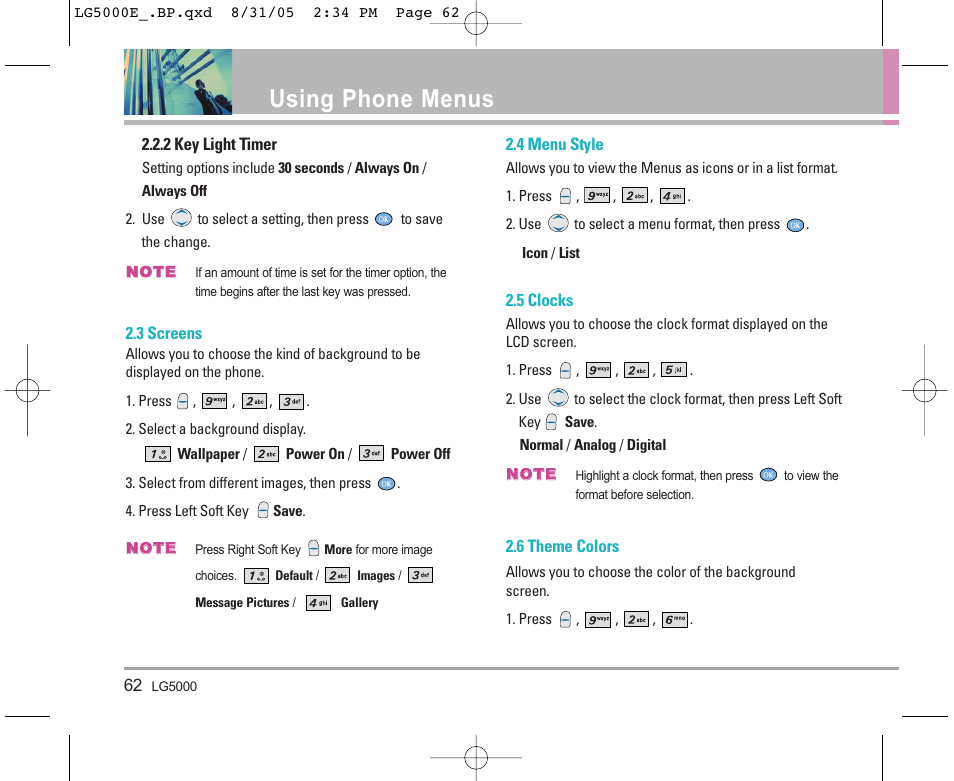 Using phone menus | LG 5000 User Manual | Page 63 / 191